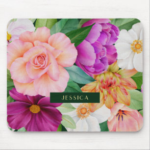 Tapis De Souris Aquarelle Gras Floral Purple Roses Rose Monogramme