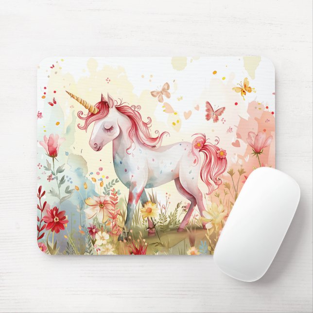 Tapis De Souris Aquarelle Imaginaire Unicorne (Avec souris)