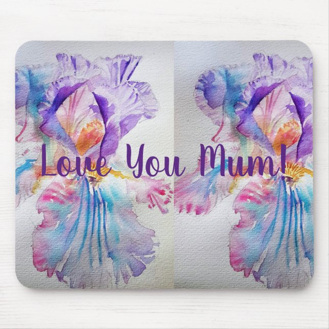 Tapis De Souris Aquarelle Iris Fleur Love Mum Mouse Mat Purple (Devant)