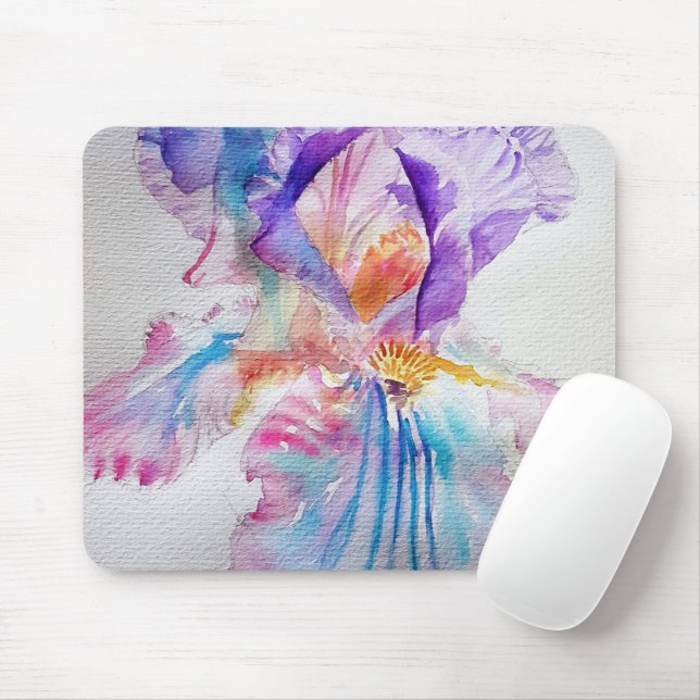 Tapis De Souris Aquarelle Iris Fleur Peinture art irises (Avec souris)