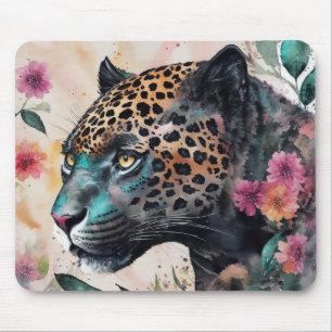 Tapis De Souris Aquarelle Jaguar Art Floral