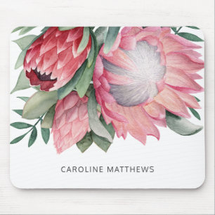 Tapis De Souris Aquarelle King Protea Bouquet Botanique avec nom
