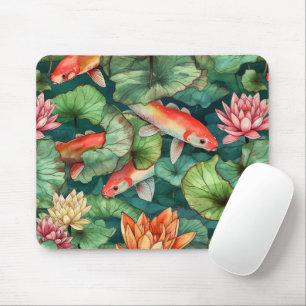 Tapis De Souris Aquarelle Koi et Lys d'eau Mousepad