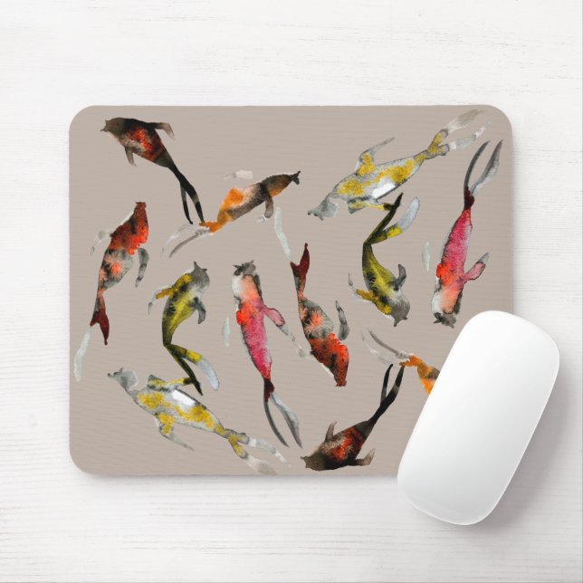 Tapis De Souris Aquarelle koi poisson rouge brun or (Avec souris)