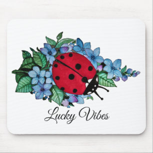 Tapis De Souris Aquarelle Ladybird mignon avec les fleurs sauvages