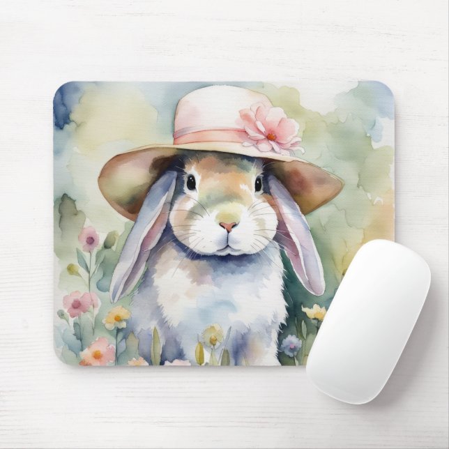 Tapis De Souris Aquarelle Lapin de Pâques (Avec souris)