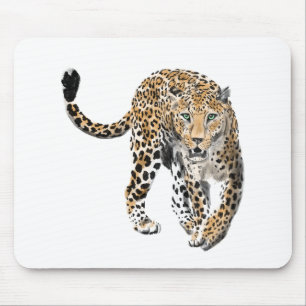 Tapis De Souris aquarelle léopard jungle chat animal peint vert