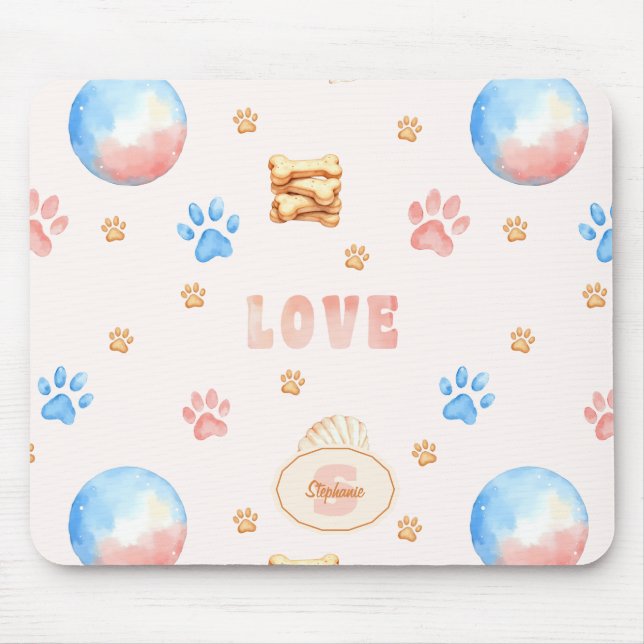Tapis De Souris Aquarelle "LOVE" Design avec Empreintes de pattes  (Devant)
