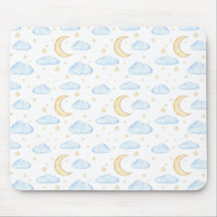 Tapis De Souris Aquarelle Lune étoiles et nuages Motif