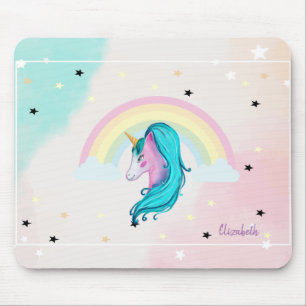 Tapis De Souris Aquarelle Magique Unicorne, Arc-en-ciel, Étoiles