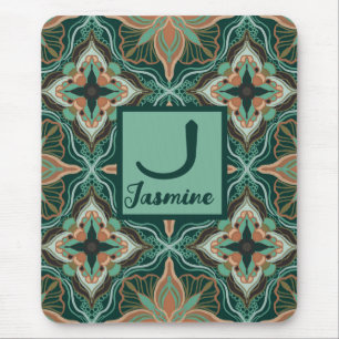 Tapis De Souris Aquarelle marocaine Turquoise Floral Personnalisé