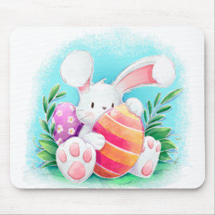 Tapis De Souris Aquarelle mignonne   Mousepad de lapin de Pâques