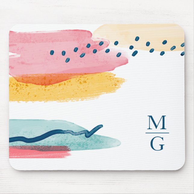 Tapis De Souris Aquarelle moderne Abstrait Monogramme rose jaune (Devant)