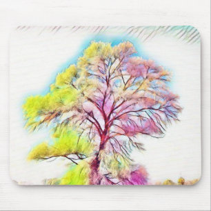 Tapis De Souris Aquarelle moderne des arbres enneigés colorés