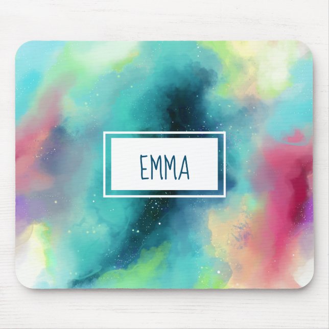 Tapis De Souris Aquarelle moderne Green & Red Space Nebula (Devant)