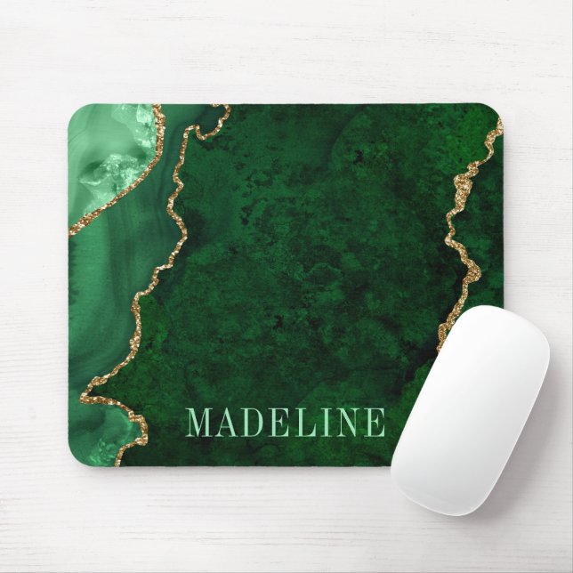 Tapis De Souris Aquarelle moderne mode Géode de marbre vert (Avec souris)