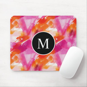 Tapis De Souris Aquarelle Monogramme Rose Orange Abstrait