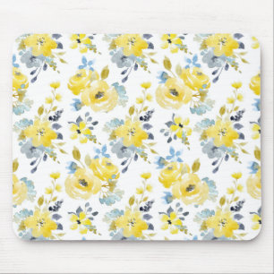 Tapis De Souris Aquarelle Motif Floral Jaune