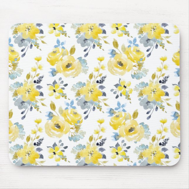 Tapis De Souris Aquarelle Motif Floral Jaune (Devant)
