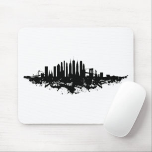Tapis De Souris Aquarelle New York Skyline noir et blanc