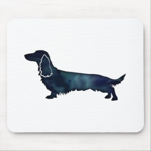 Tapis De Souris Aquarelle noire longue hailée Dachshund