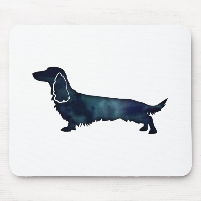 Tapis De Souris Aquarelle noire longue hailée Dachshund (Devant)