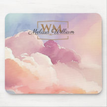 Aquarelle Nuages Noir Or Monogramme Nom Script
