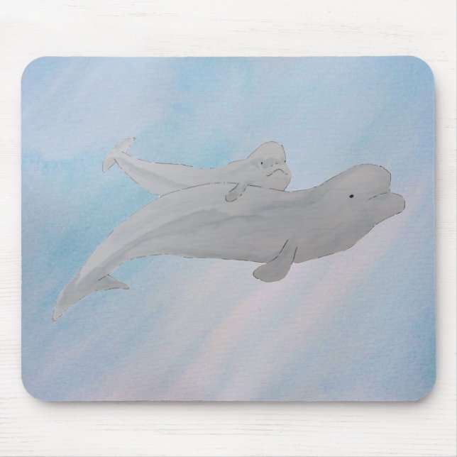 Tapis De Souris Aquarelle Océan Mère Bébé Béluga Baleines (Devant)