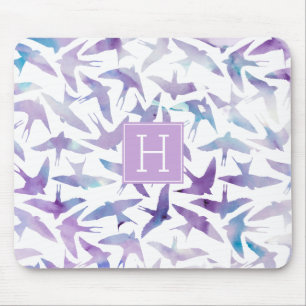 Tapis De Souris Aquarelle Oiseaux Motif et Monogramme