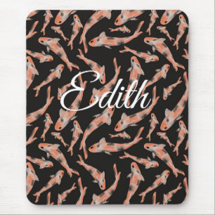 Tapis De Souris Aquarelle Orange Koi Poisson Noir Personnalisé