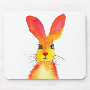 Tapis De Souris Aquarelle orangé lièvre animaux lapin des bois