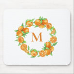 Tapis De Souris Aquarelle Oranges Wreath Monogramme tropical<br><div class="desc">Moussepade à thème de couronne d'agrumes. Il présente des oranges aquarelles et des couronnes feuilles. Personnalisez en ajoutant un monogramme. Ce monogramme oranges mousepad est parfait comme un cadeau personnalisé.</div>