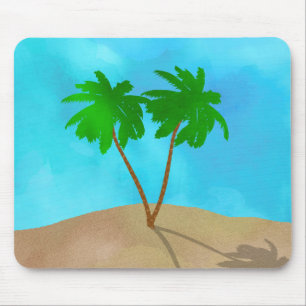 Tapis De Souris Aquarelle Palm Tree Beach Scene Collage