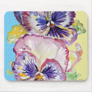 Tapis De Souris Aquarelle Pansy Motif sur rose et jaune pâle