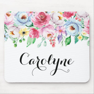 Tapis De Souris Aquarelle Pastel Printemps Floral Garland Custom