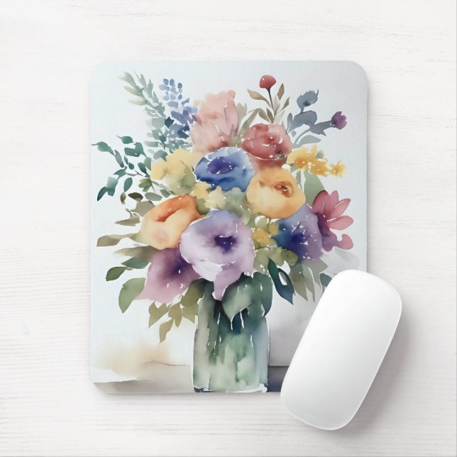 Tapis De Souris Aquarelle peinture florale Bouquet (Avec souris)