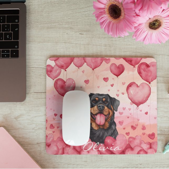 Tapis De Souris Aquarelle personnalisée Chien Saint Valentin Coeur (Créateur téléchargé)