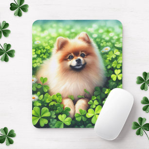 Tapis De Souris Aquarelle Pomeranian Shamrock vert