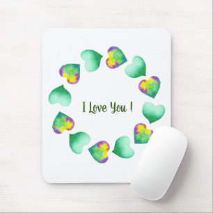 Tapis De Souris Aquarelle romantique Cute Vert Saint Valentin