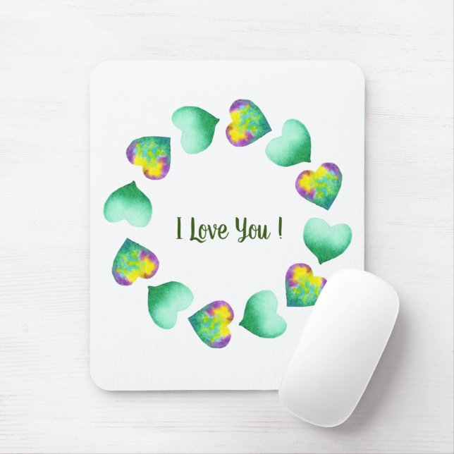 Tapis De Souris Aquarelle romantique Cute Vert Saint Valentin (Avec souris)