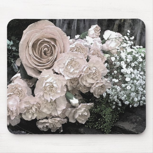 Tapis De Souris Aquarelle Rose blanche oeillets Respiration du béb (Devant)