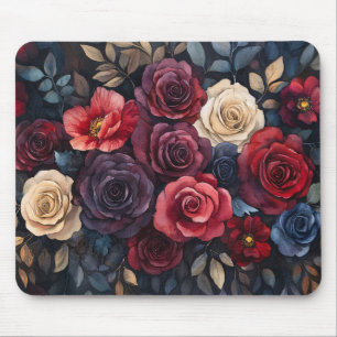 Tapis De Souris Aquarelle Rose Bouquet Feuille coloré