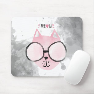 Tapis De Souris Aquarelle rose chat cool Meow
