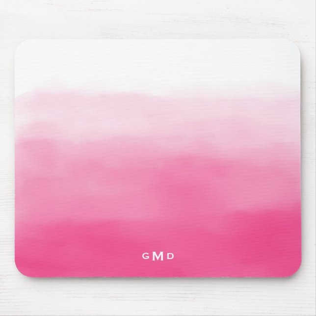 Tapis De Souris Aquarelle rose chaud Ombre Monogram Mousepad (Devant)