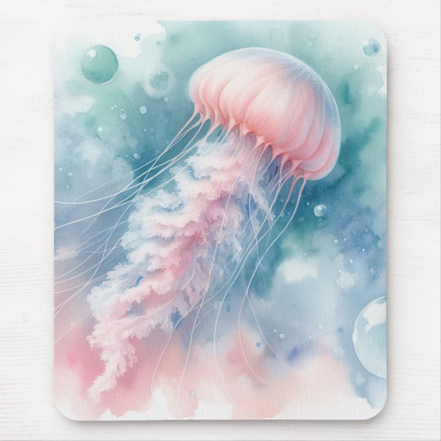 Tapis De Souris Aquarelle rose délicate méduse (Devant)