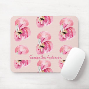 Tapis De Souris Aquarelle rose exotique Flamingo Motif et nom