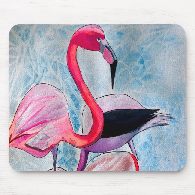 Tapis De Souris Aquarelle rose flamand coloré (Devant)