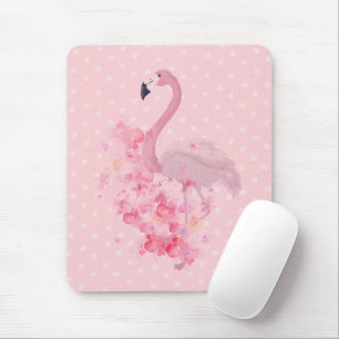 Tapis De Souris Aquarelle rose Flamant rose Floral et points