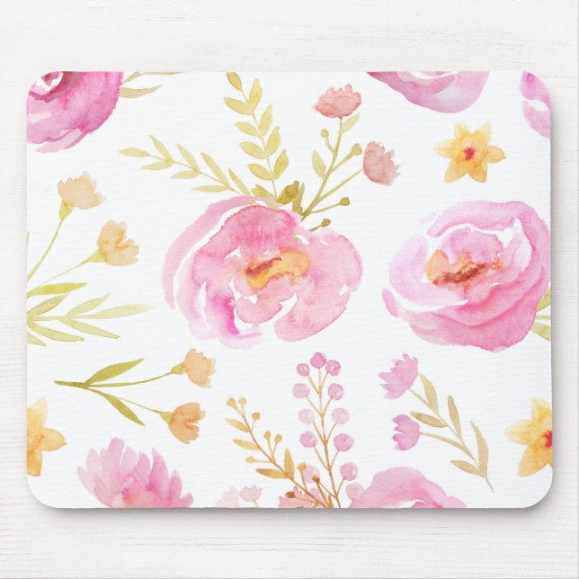 Tapis De Souris Aquarelle rose Floral (Devant)