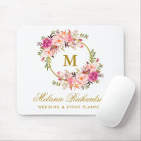 Aquarelle rose Floral Wreath Monogramme Or